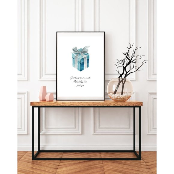 Little Blue Box Wall Art, Robins Egg Blue Gift Box, Breakfast at Decor - Picture 3 of 7